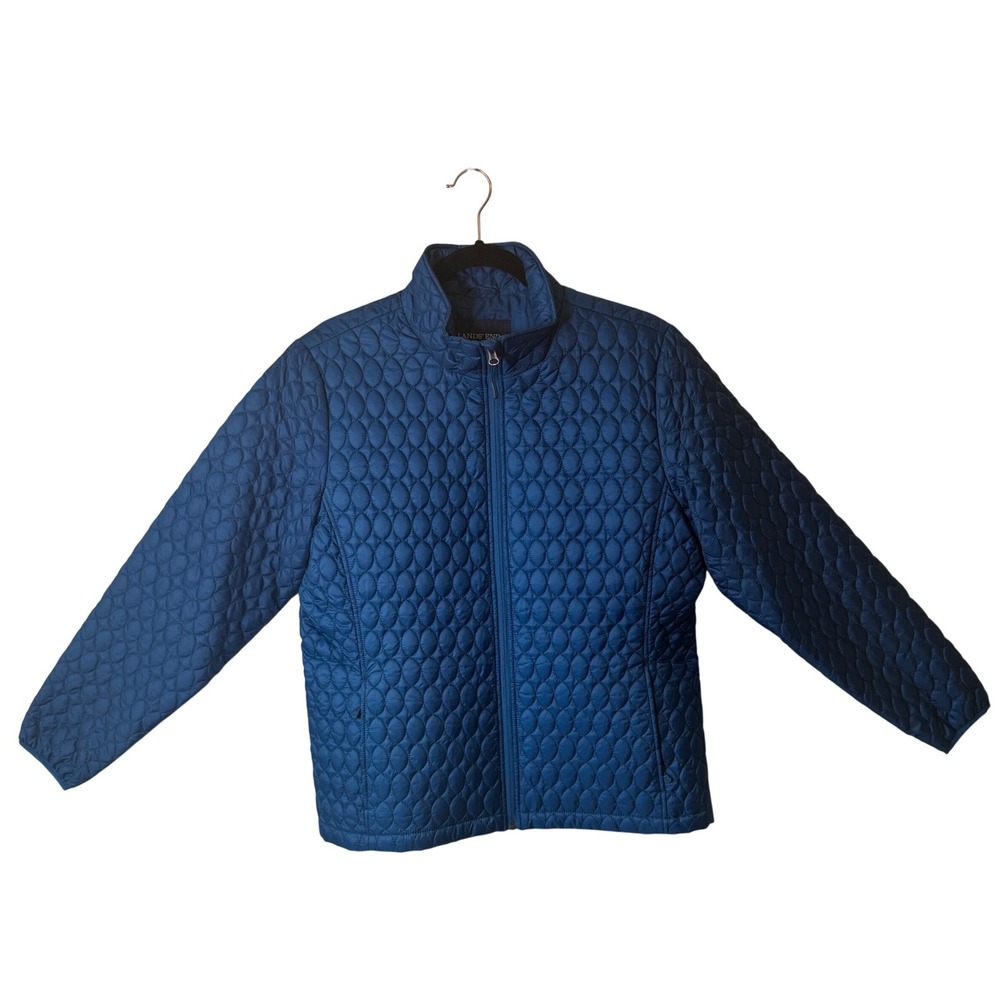 Lands End Womens XL Blue Primaloft‎ Quilted Insulated Full Zip Jacket Coat 18